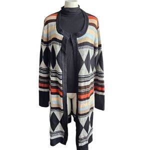 Steve Edwards Striped Aztec Long Line Cardigan Sweater Sz Small